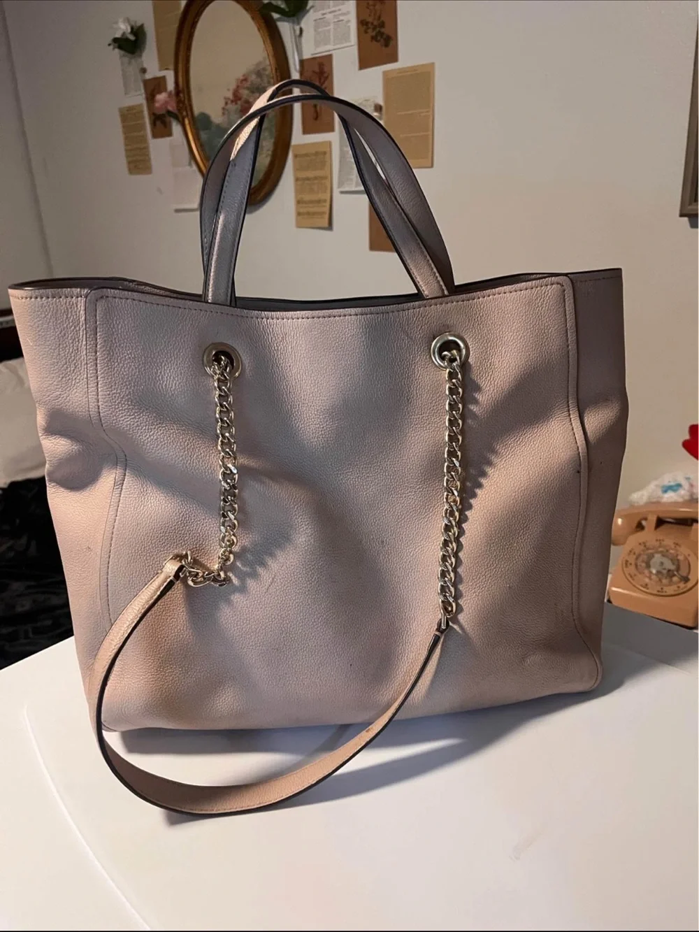 kate spade Pale Blush Leather Tote with Gold Chain Straps